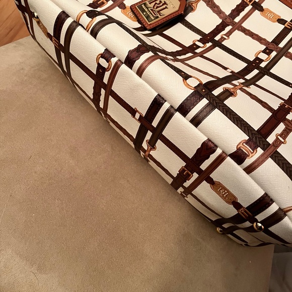 Lauren Ralph Lauren Brown and Cream Large Equestrian Style Tote and Wristlet EUC - Picture 12 of 15